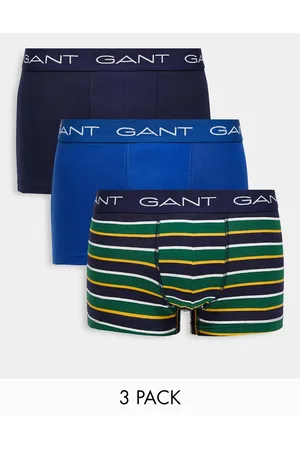 GANT Men Briefs - 3 pack trunks in blue, navy, green stripe with logo waistband