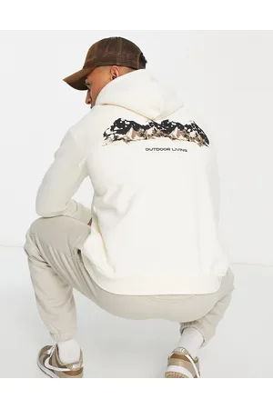 SELECTED Men Sweatshirts - Oversized hoodie with mountain back print in beige