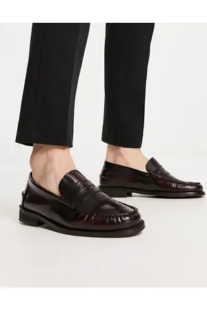 River Island Leather penny loafers in dark