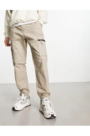 Pull&Bear Men Cargo Pants - Adjustable ripstop cargo trousers in stone