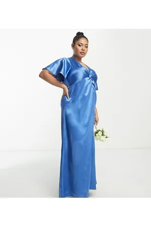 VILA Bridesmaid satin flutter sleeve maxi dress in