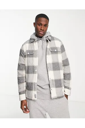 Hollister Men Jackets - Borg lined spliced check overshirt jacket in