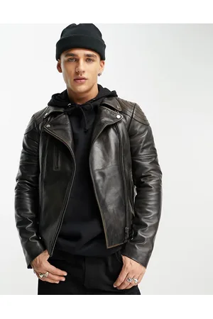 Muubaa Leather distressed finish biker jacket in