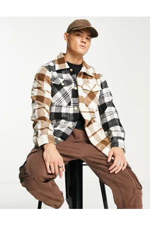 ADPT. Men Casual - Oversized heavy brushed check overshirt beige & black