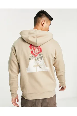 ADPT. Men Sweatshirts - Oversized washed hoodie with rose back print in beige