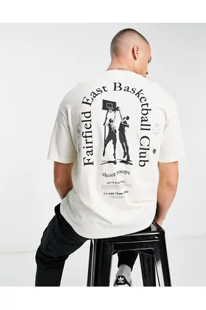 Selected Homme Oversize fit t-shirt with basketball back print in beige