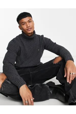 Farah Anton knitted roll neck jumper in charcoal