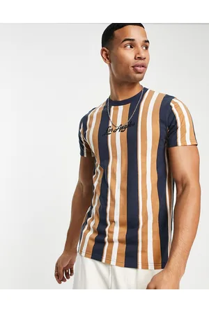 Hollister Los Angeles script stripe t-shirt in and brown