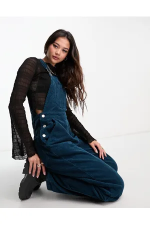 Don't Think Twice Women Dungarees - DTT Ivy cord wide leg dungarees with pockets in