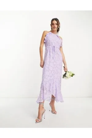 Y.A.S Y.A.S Bridesmaid textured halter neck maxi dress with drape ruffle in lilac