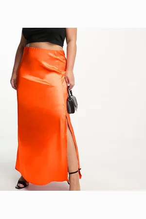 VILA Satin midi skirt in