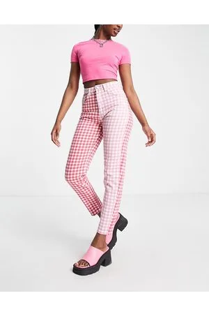 MIXED GINGHAM PANTS - Red