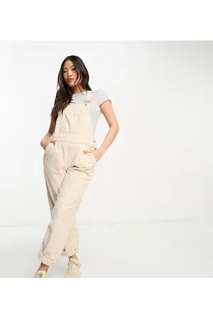 Don't Think Twice Women Dungarees - DTT Petite Ivy cord wide leg dungarees with pockets in ecru