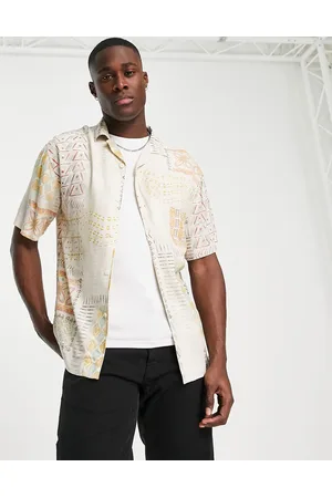 Pull&Bear Patch printed shirt in stone