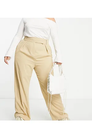 River Island Wide leg tailored dad trouser in beige
