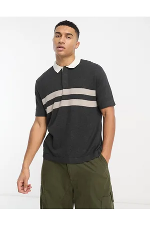 Abercrombie & Fitch Men Polo Shirts - Chest stripe oversized knitted rugby polo in