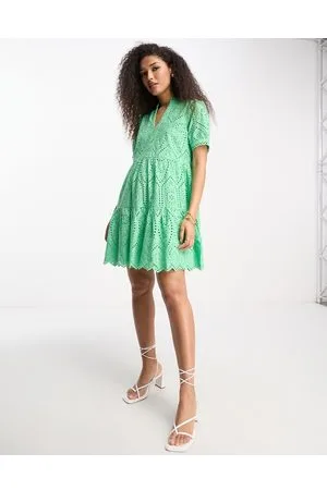 Y.A.S Y.A.S v neck broderie mini dress in
