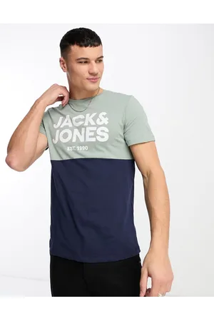 JACK & JONES Colour block t-shirt in pale & navy