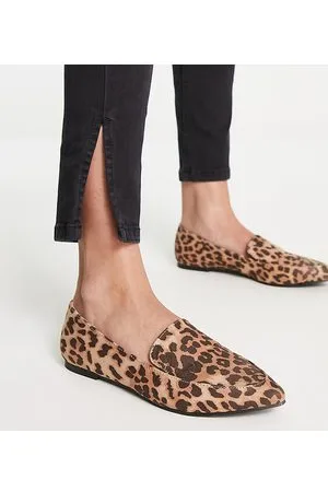 London Rebel London Rebel Wide Fit pointed flat loafers in leopard