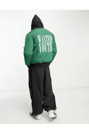 WeSC Wasted youth logo print bomber in