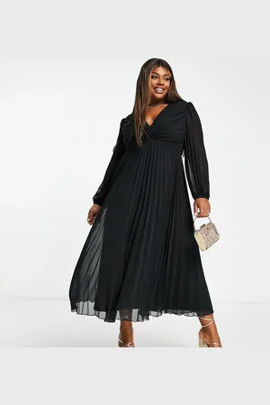ASOS ASOS DESIGN Curve pleated bodice plunge neck midi dress in