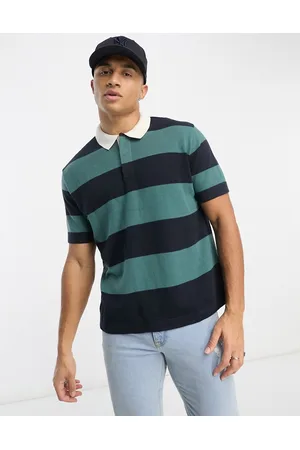 Abercrombie & Fitch Block stripe oversized knitted rugby polo in /green