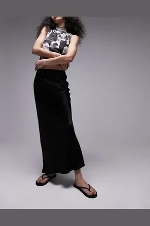 Topshop Satin bias midi skirt in