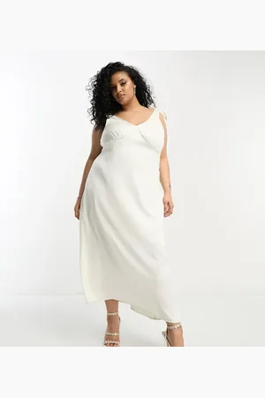 VILA Bridal satin tie shoulder cami maxi dress in cream