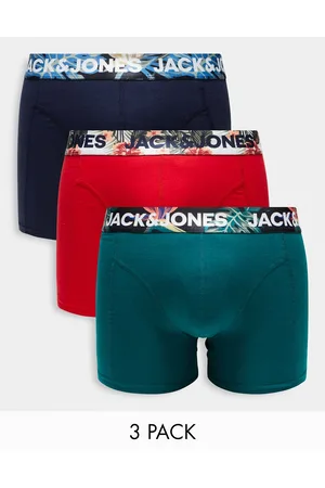 JACK & JONES 3 pack trunks with tropical waistband print in & navy