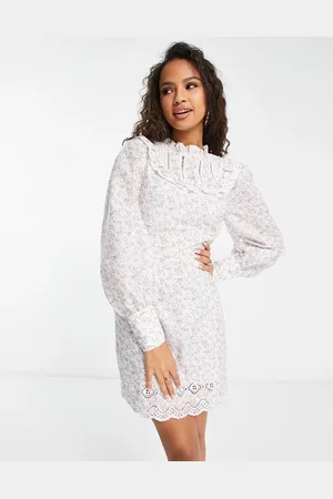 Glamorous High neck shift dress in white broderie ditsy