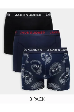 JACK & JONES 3 pack trunks with logo print in navy &
