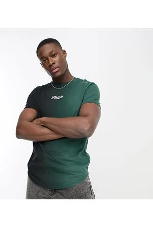 Hollister X ASOS exclusive centre logo ombre curved hem t-shirt in /green