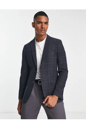 French Connection Tweed check blazer in navy