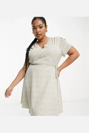 Glamorous V neck tie waist mini tea dress in cream spring floral
