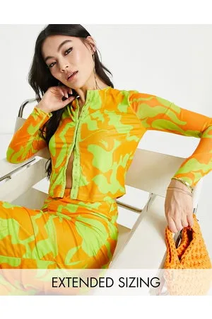 VERO MODA X Joann Van Den Herik mesh long sleeved top co-ord with seam detail in and lime print