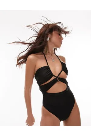 Topshop Cut-out halterneck swimsuit in
