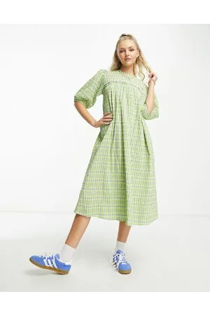 Native Youth Textured check midi dress with open back in