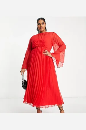 ASOS ASOS DESIGN Curve tie back fluted sleeve pleated midi dress in