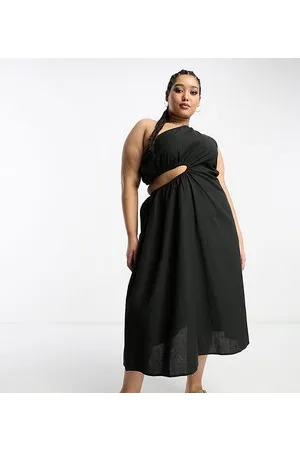 Native Youth Asymmetric strap linen midaxi dress in