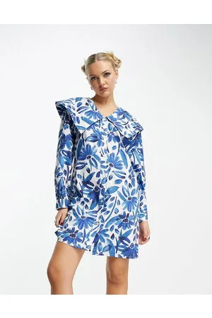 Native Youth Batik print oversized collar cotton mini dress in