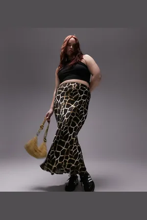 Topshop Curve animal print bias midi skirt in