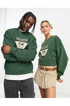 Guess Unisex triangle logo crew neck sweatshirt in