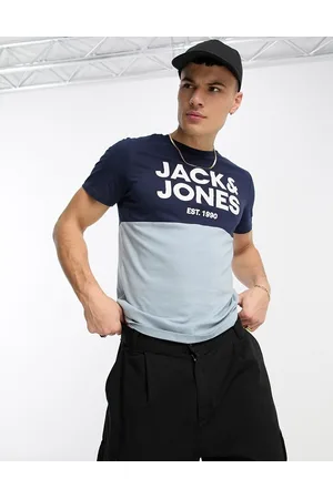 JACK & JONES Colour block t-shirt in & pale blue