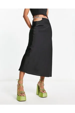 Lola May Satin midi skirt with chain detail waist in