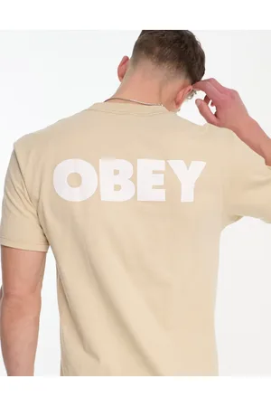 Obey Bold logo backprint t-shirt in beige