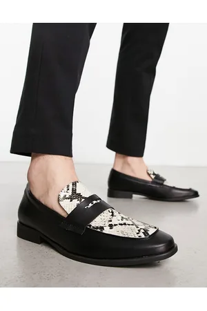 London Rebel Faux leather penny loafers in snake print
