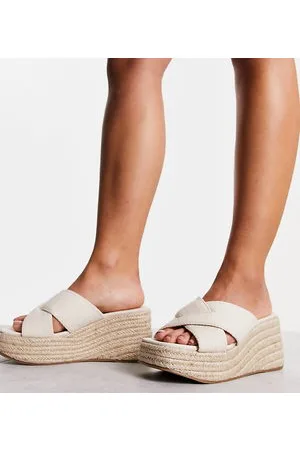 ASOS Wide Fit Teddy 2 cross strap wedges in natural fabrication