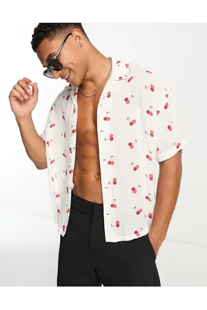 ADPT. Oversized revere collar short sleeve shirt in cherry print in