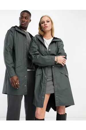 Rains 12020 unisex waterproof long jacket in slate