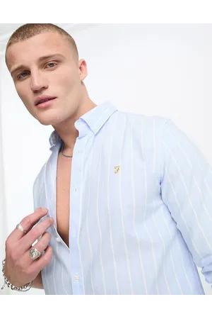 Farah Brewer wide stripe long sleeve shirt in sky